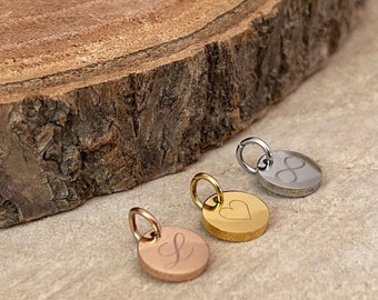 Gegraveerde hanger, graveerplaatje 8 mm of 10 mm, hanger gegraveerd met springring, roestvrij staal, goud, rosé, zilver, extra hanger