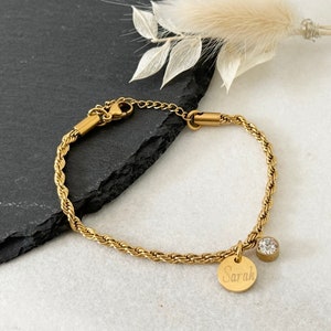 Beautiful cord bracelet made of stainless steel | Birthstone | 18K gold, silver, rose gold, twisted bracelet, filigree bracelet, gift
