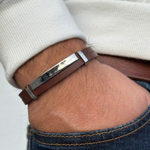 gegraveerde herenarmband van roestvrij staal, gepersonaliseerde leren armband voor heren, cadeau voor papa, peetvader, vaderdag