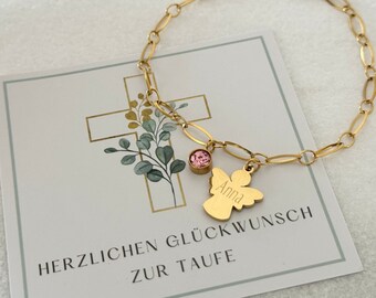 Guardian angel bracelet with birthstone | Confirmation baptism necklace | Stainless steel | Silver gold rose | Encouragement | Lucky charm | Back to school