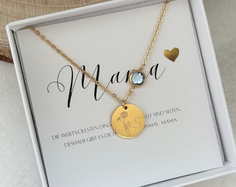 Personalized Necklace + Birthstone | Birthflower | Necklace Birth Flower | Zodiac sign | Stainless steel | Rosé, gold, silver, | Gift