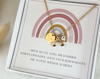 Halskette Regenbogen Geburtsstein | Konfirmation | Taufkette | Edelstahl| Silber, 18K Gold, Rosé |Mutmacher| Glücksbringer | Schulanfang