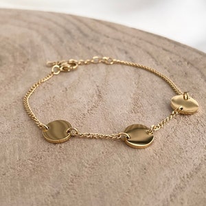 Mooie armband met graveerplaatjes. fijne schakelarmband, 2 of 3 platen, roestvrij staal, naamarmband, roestvrij staal, 18K goud, zilver afbeelding 1