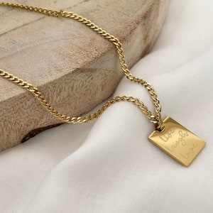 Gepersonaliseerde herenketting | Uniseks | Rechthoekige hanger | Heren ketting | Cadeau voor mannen en vrouwen | Roestvrij staal | Zilver, goud, roos