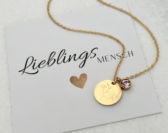 Collana personalizzata + | di pietra di nascita | di fiori di nascita Collana Fiore di nascita | segno zodiacale | | in acciaio inox Rosato, Oro, Argento, | Regalo