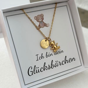 Halskette Glücksbär Anhänger Glücksbringer Konfirmation Taufkette Edelstahl Silber Gold Rosé Mutmacher Geschenk Schulanfang Bild 2