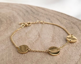 Preciosa pulsera con placas de grabado. pulsera de eslabones finos, 2 o 3 placas, acero inoxidable, pulsera con nombre, acero inoxidable, oro 18K, plata