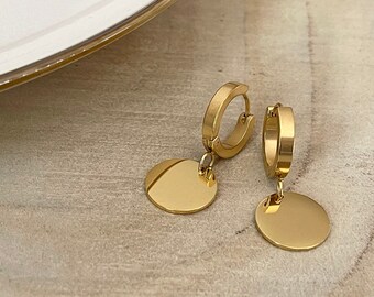 Earrings with plates, stainless steel, gold, silver | personalized on request | Circle Earrings | Gift | personalized earrings