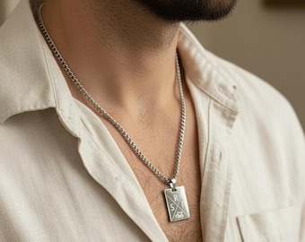 Spersonalizowany naszyjnik męski | Unisex | Naszyjnik z ręcznie napisanym napisem | Naszyjnik męski | Prezent dla mężczyzn i kobiet | Stal nierdzewna | Srebro, złoto, różowe złoto