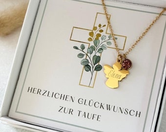 Guardian angel necklace with birthstone | little angel | baptism necklace | stainless steel | silver, gold, rose | encouragement | confirmation | back to school