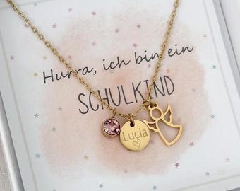 Schoolketting | Cadeau voor de start van het schooljaar | Aanmoediging | Gepersonaliseerde ketting voor schoolkind 2026 | Beschermengel voor de start van het schooljaar | Idee voor een schoolkegel