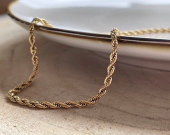 Bellissima collana ritorta in corda larga 3 mm realizzata in acciaio inossidabile in oro 18K, argento e oro rosa, collana ritorta,