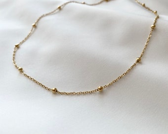 Filigrane Kugelkette aus Edelstahl, Mini- Kügelchen, Silber oder 18K Gold, Geschenk, Minimalistisch