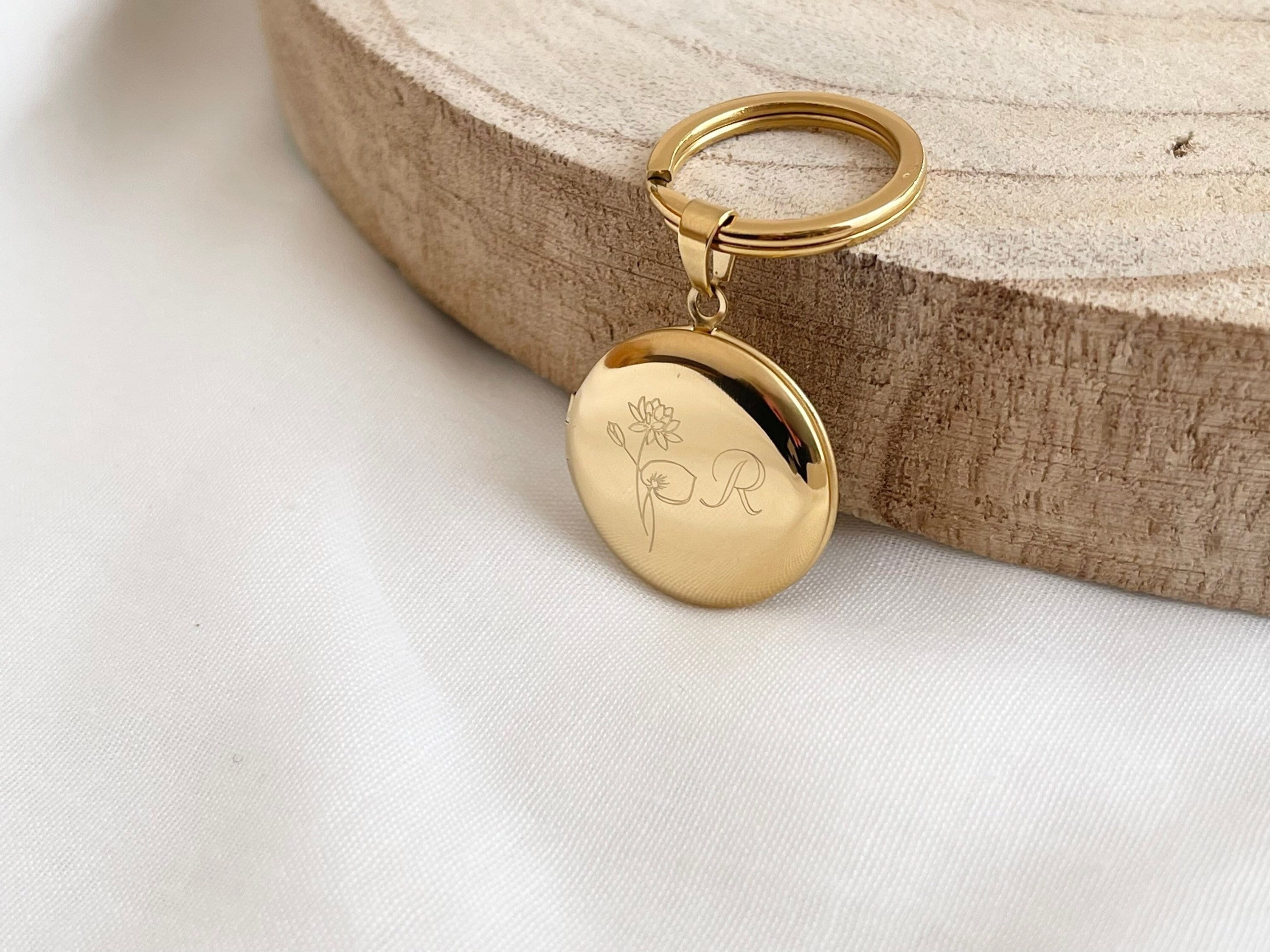 Sleutelhanger met Foto Medaillon Bloemen Patroon RVS