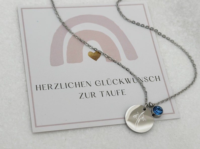 Personalisierte Halskette Geburtsstein Birthflower Halskette Geburtsblume Sternzeichen Edelstahl Rosé, Gold, Silber, Geschenk Bild 2