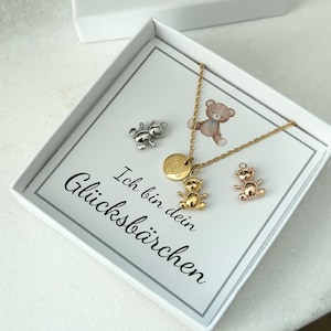 Halskette Glücksbär Anhänger Glücksbringer Konfirmation Taufkette Edelstahl Silber Gold Rosé Mutmacher Geschenk Schulanfang Bild 3
