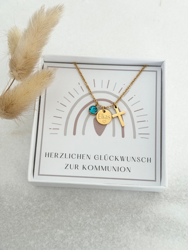 Ketting kruis hanger geboortesteen Bevestiging Doopketen Roestvrij staal Zilver, 18K goud, rosé aanmoediging Geluksbrenger Terug naar school afbeelding 1