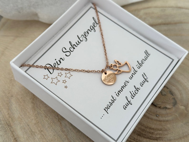 Halskette Schutzengel Anhänger kleiner Engel Taufkette Edelstahl Silber, 18K Gold, Rosé Mutmacher GlücksbringerGeschenk Schulanfang Bild 3