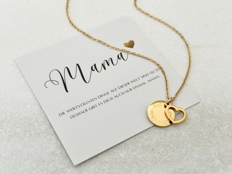 personalized heart necklace with photo card and desired text Heart necklace with engraved plate Heart pendant Mother's Day gift image 1