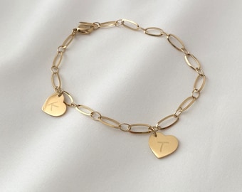 Filigree Link Bracelet Gold or Silver Engraved Plate Heart Pendant Choker Link Bracelet Personalized Stainless Steel Gift