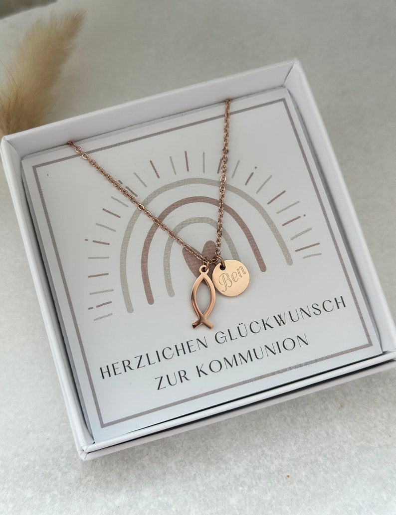 Halskette Ichthys Taufkette Fisch Konfirmation Edelstahl Silber, 18KGold, Rosé Mutmacher Geschenk Schulanfang, Taufe, Geburtstag Bild 2