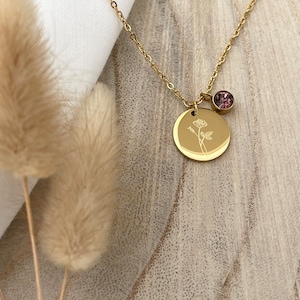 Gepersonaliseerde ketting geboortesteen Geboortebloem Ketting Geboorte Bloem Sterrenbeeld Roestvrij staal Rosé, goud, zilver, geschenk afbeelding 2