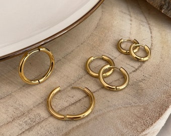 1 Paar Runde Creolen, Edelstahl | Stainless Steel | Gold und Silber | Klick-Verschluss | Geschenk | Hoop Earrings