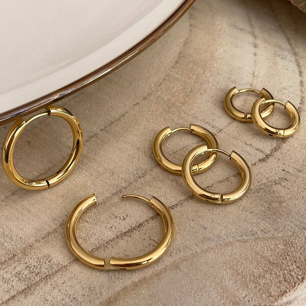 1 Paar Runde Creolen, Edelstahl | Stainless Steel | Gold und Silber | Klick-Verschluss | Geschenk | Hoop Earrings