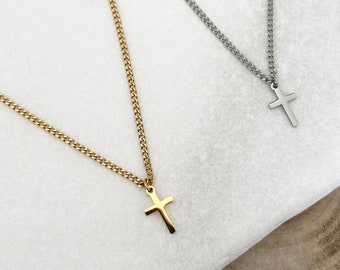 Herren Kreuz Kette, Kette mit Kreuzanhänger aus Edelstahl in silber, gold und rosé verfügbar, Chockerkette für Herren mit Kreuzanhänger