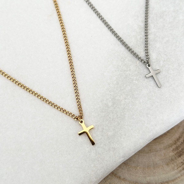 Men's cross chain, chain with cross pendant made of stainless steel in silver, gold and rosé available, choker chain for men with cross pendant