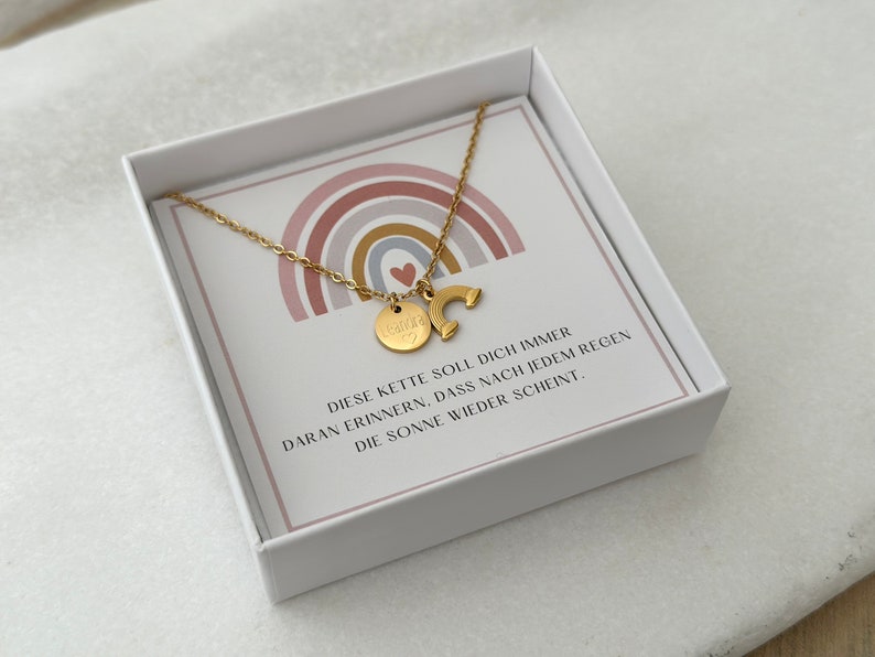 Necklace Rainbow pendant Confirmation baptism necklace Stainless steel Silver gold rose Encouragement Lucky charm Back to school gift image 3