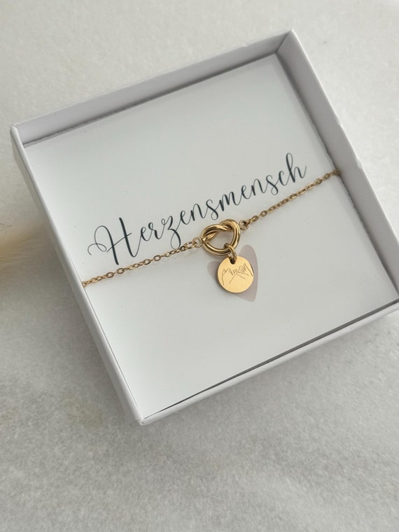 Knotenarmband mit personalisiertem Gravurplättchen | Edelstahl, Gold, Rose, Silber |Brautjungfern, Trauzeugin, Braut, Mama, beste Freundin