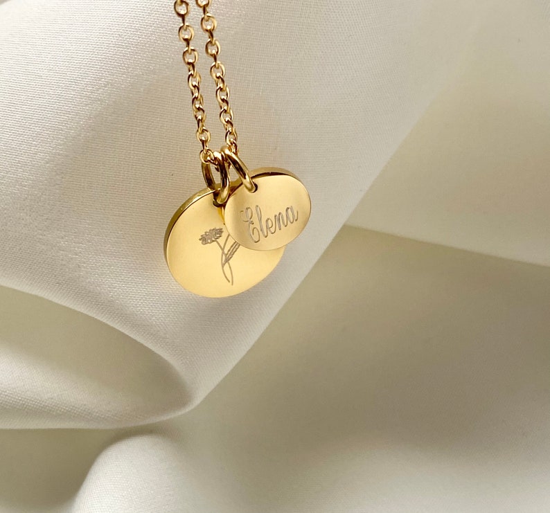 Geburtsblumenkette Halskette aus Edelstahl Geburtsblume personalisierte Halskette Geburt 18 K Gold, Silber, Geburtstagsgeschenk, Bild 3