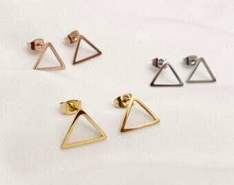 1 paire de boucles d’oreilles triangle, triangle, acier inoxydable, or, argent, rosé, 10 mm, minimaliste