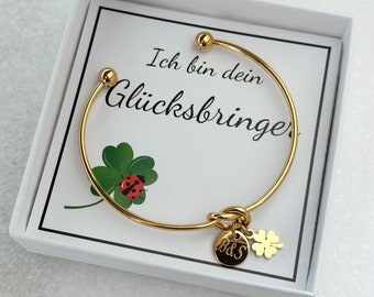 Knot bracelet with clover leaf, personalized, stainless steel, gold, rose, silver, lucky charm, encouragement, best friend