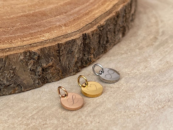 gravierter Anhänger, Gravurplättchen 8mm oder 10mm,  Anhänger graviert mit biegering, Edelstahl, Gold, Rosé, Silber, zusätzlicher Anhänger