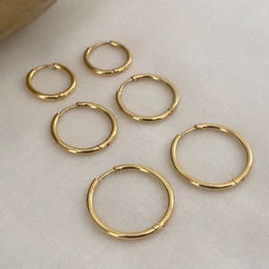 Ohrringe 3er Set filigrane Creolen mit KLICK-Verschluss aus Edelstahl, Silber, Gold, Hoop Earrings, runde Creolen, Weihnachtsgeschenk Bild 1