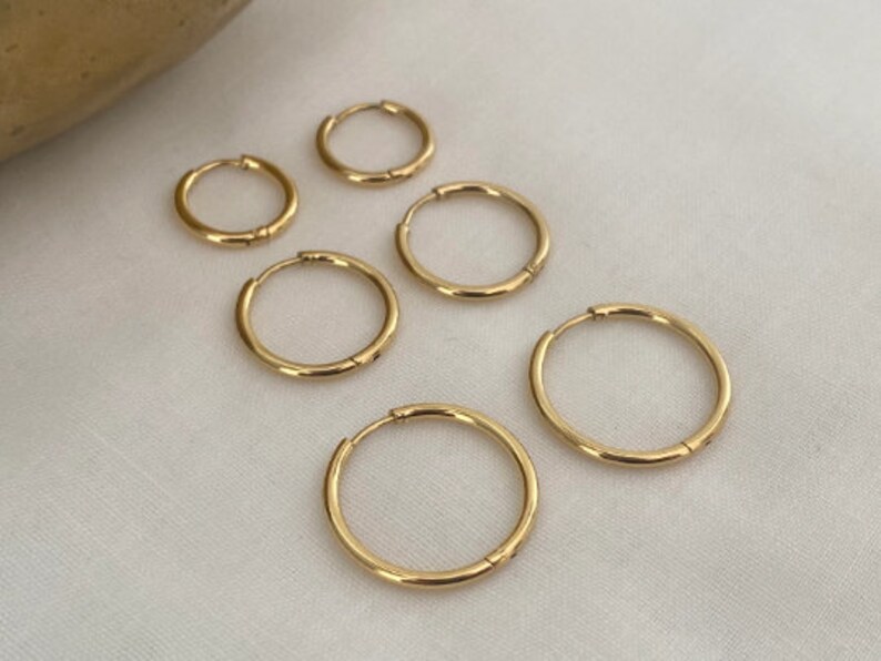 Ohrringe 3er Set filigrane Creolen mit KLICK-Verschluss aus Edelstahl, Silber, Gold, Hoop Earrings, runde Creolen, Weihnachtsgeschenk Bild 1