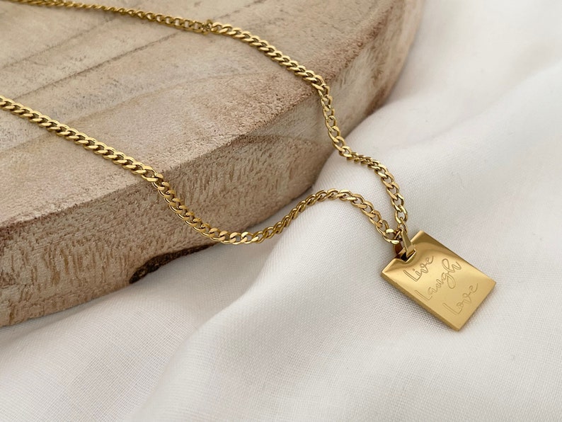 Gepersonaliseerde herenketting Uniseks rechthoekige hanger heren ketting cadeau voor mannen en vrouwen roestvrij staal Zilver, goud, roos afbeelding 1