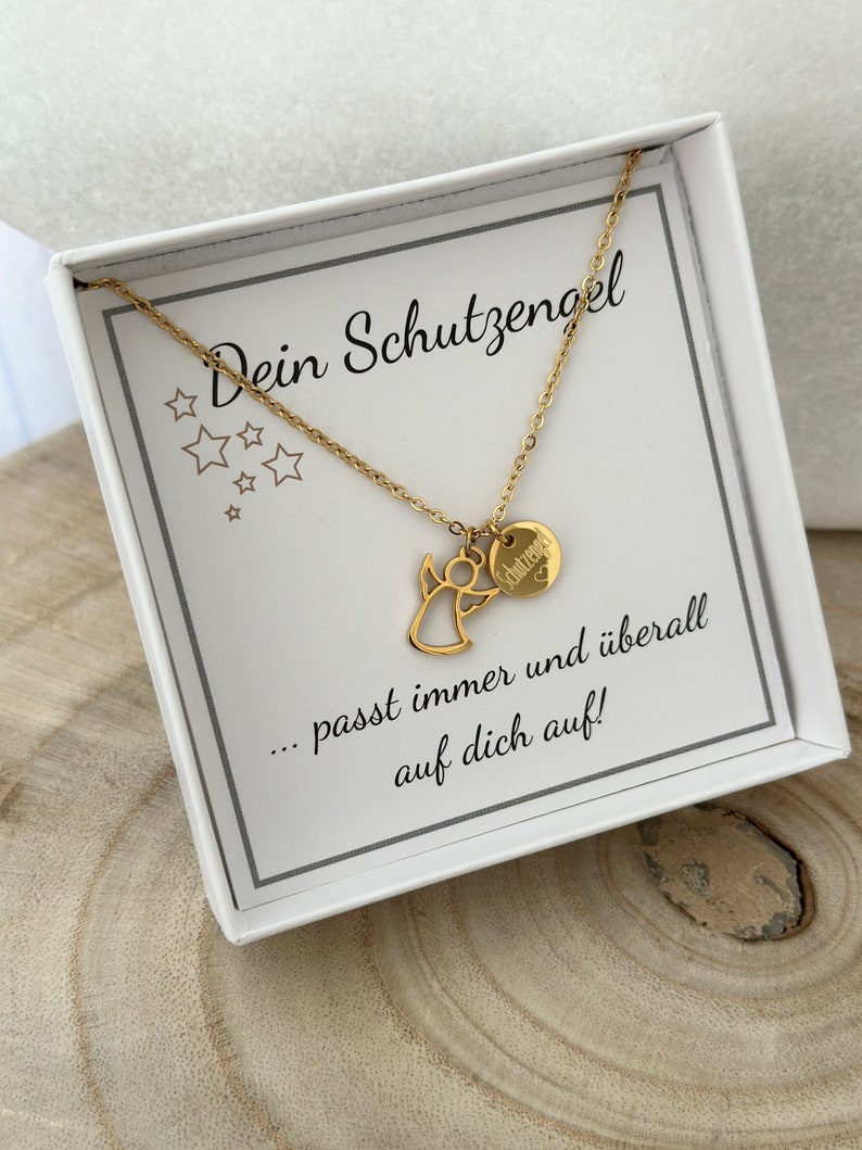 Halskette Schutzengel Anhänger kleiner Engel Taufkette Edelstahl Silber, 18K Gold, Rosé Mutmacher GlücksbringerGeschenk Schulanfang Bild 4