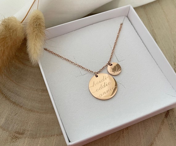 Personalized Necklace | 20 mm Engraving Plate | Stainless Steel| Silver, 18K Gold | Gift | Engraving Front & Back Free of Charge