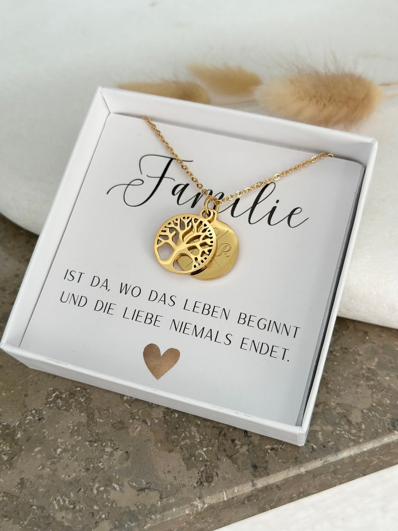 Family necklace with tree of life gift card, necklace with tree of life made of stainless steel, silver, gold, rose, gift, Mother's Day gift image 1
