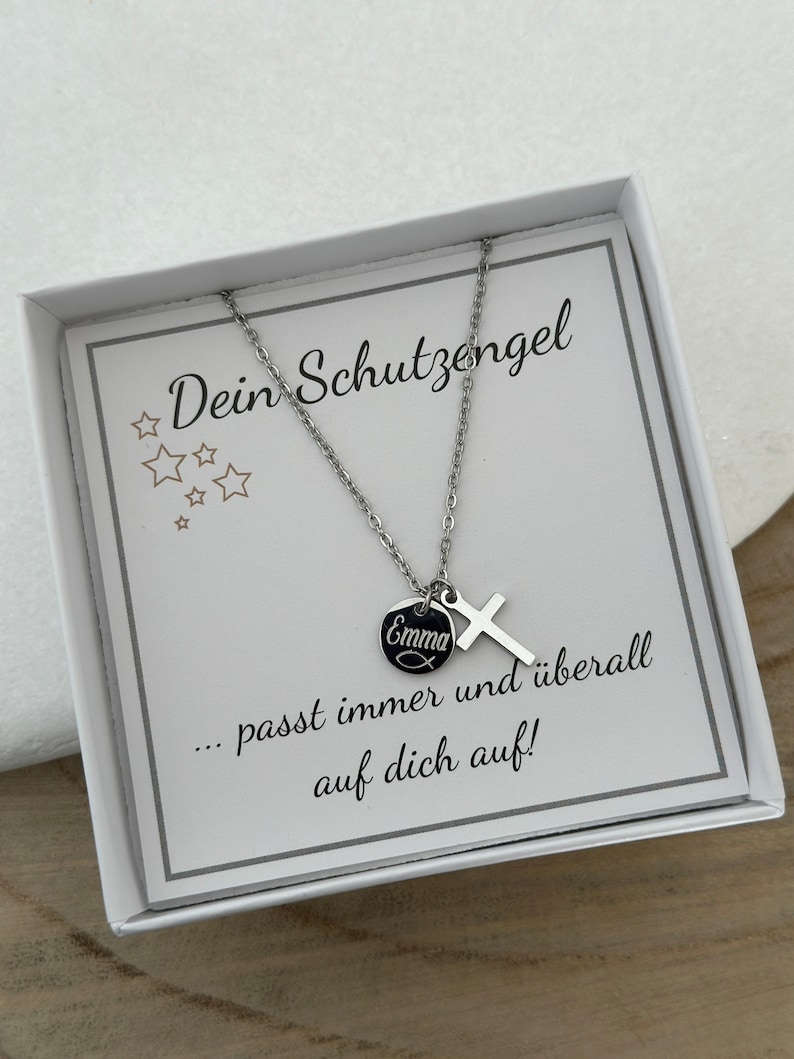 Necklace cross pendant Confirmation Baptismal necklace Stainless steel Silver, 18K gold, rose Encouragement Lucky charm Back to school gift image 2