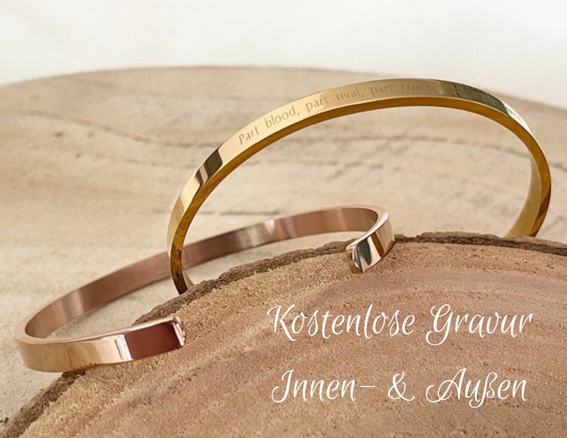 Personalisierter Armreif Edelstahl 18K Gold, Roségold & Silber Stainless Steel Gravur Vorder und Rückseite Geschenk Bild 1