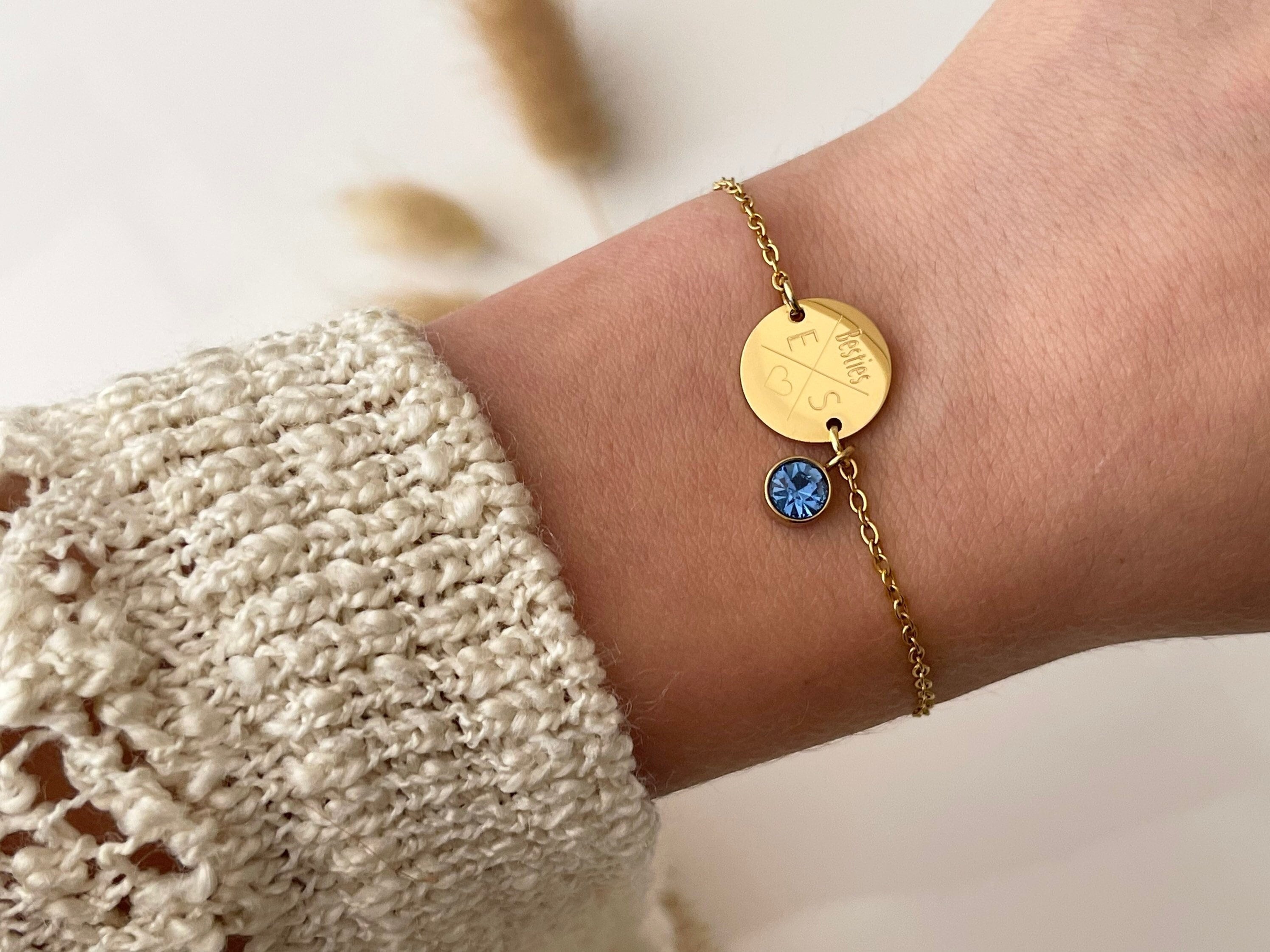 Personalized birthstone bracelet with 13 mm engraving plate, stainless steel, silver, rose, gold, gift for mom, girlfriend, godmother, birth