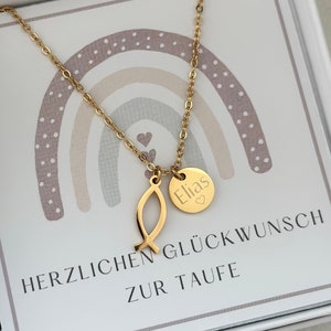 Halskette Ichthys Taufkette Fisch Konfirmation Edelstahl Silber, 18KGold, Rosé Mutmacher Geschenk Schulanfang, Taufe, Geburtstag Bild 1