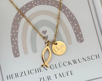 Halskette Ichthys | Taufkette Fisch | Konfirmation |Edelstahl| Silber, 18KGold, Rosé |Mutmacher| Geschenk Schulanfang, Taufe, Geburtstag