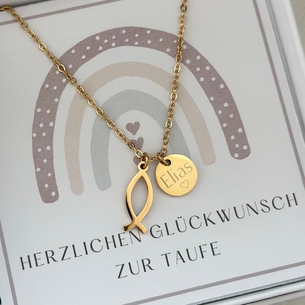 Halskette Ichthys | Taufkette Fisch | Konfirmation |Edelstahl| Silber, 18KGold, Rosé |Mutmacher| Geschenk Schulanfang, Taufe, Geburtstag