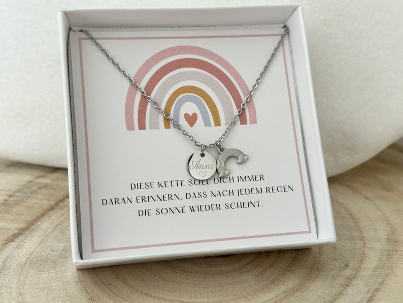 Necklace Rainbow pendant Confirmation baptism necklace Stainless steel Silver gold rose Encouragement Lucky charm Back to school gift image 2