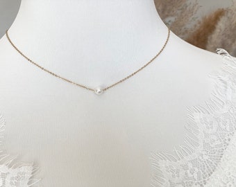 Collier de perles en filigrane, acier inoxydable or 18K, argent, collier de perles, mariée, collier avec perle, cadeau
